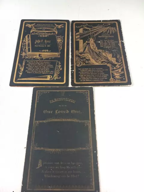 L👀K Lot 3 Antique Funeral Mourning Cabinet Card