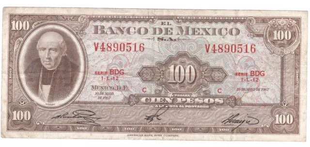 Mexican 100 Pesos Billetes 1967 Mexico Currency Banknote Paper Money Memorabilia
