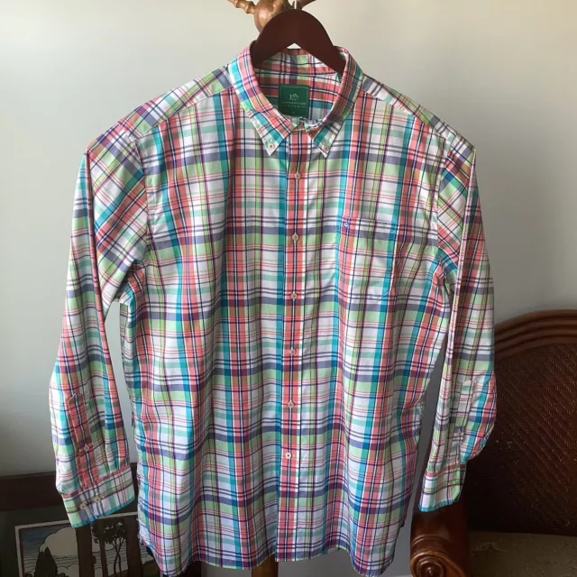 Southern Tide Club Shirt Mens XL Pink Green Plaid Button Down Long Sleeve *New*