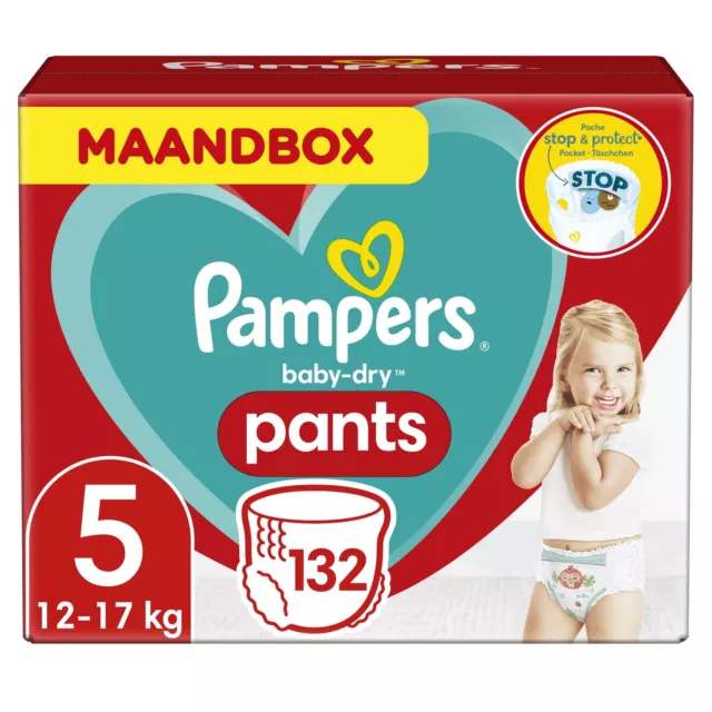 Pampers Maat 5 Luierbroekjes (6-10 kg) Baby-Dry, 132 Stuks, MAANDBOX, Tot 12 uur