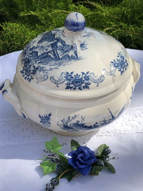 Superbe SOUPIERE SARREGUEMINES Modèle FLANDRE Moulin bleu