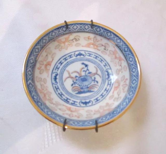 Vintage Chinese Porcelain Hanging Small Plate Flowers Blue White Signed