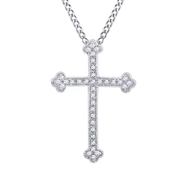 1/5 Ct Round Cut Natural Diamond Sterling Silver Cross Pendant Necklace 18"