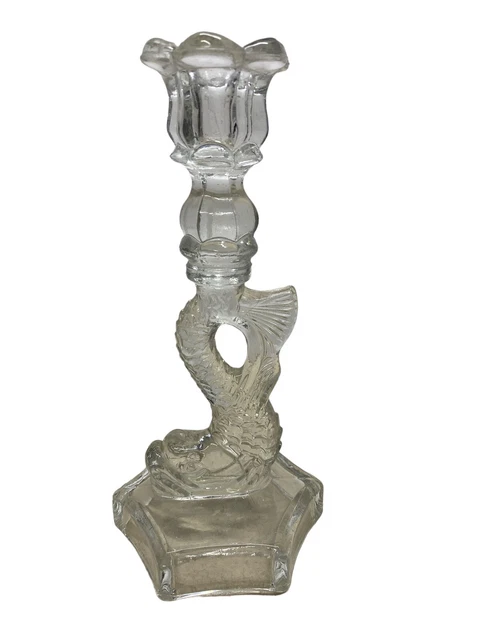 Vintage Glass 9.5” Koi Fish Dolphin Candlesticks Candle Holders Imperial