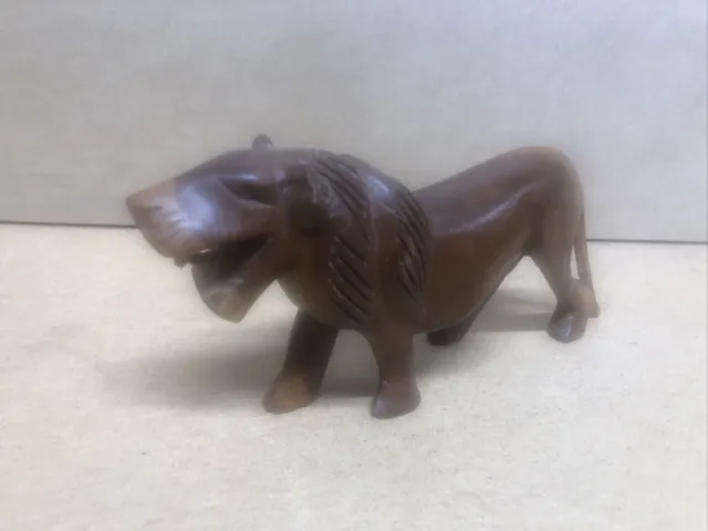 HAND CARVED Wooden 8’’ Long Lion Statue