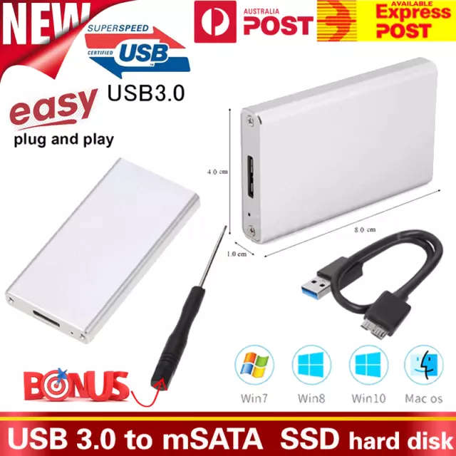 mSATA to USB 3.0 External SSD Enclosure Metal Case SSD Card Converter with Cable