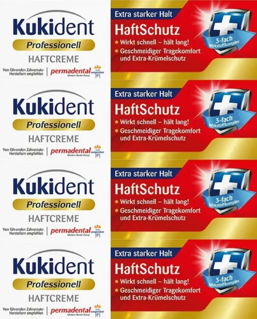 Kukident Professionell Haftcreme HaftSchutz Zahnprothesen starker Halt 4x 40g