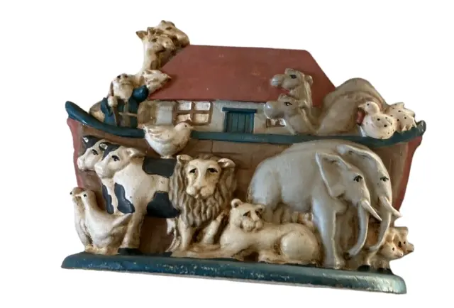 VTG Noah's Ark Cast Iron Door-Stop Bookend Noah Doorstop Baby Kid's Room Decor