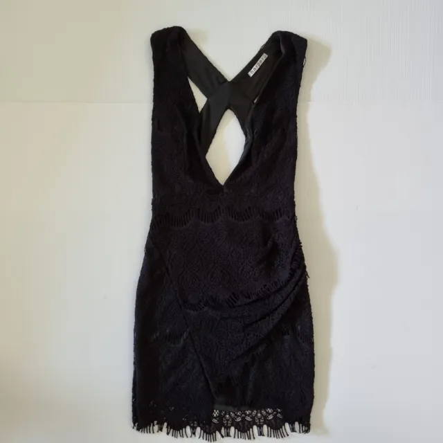 Harper Little Black Dress Lace Short Size 12 Deep V Neck Lined Faux Wrap