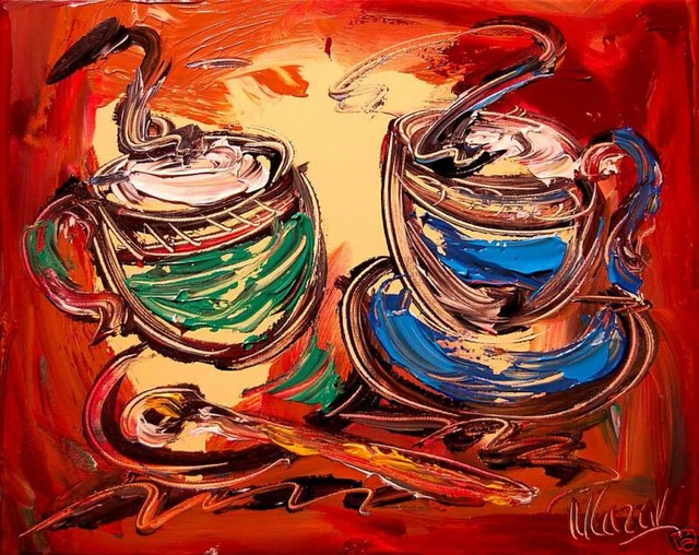 油彩画　coffee time Last Bit of Coffee - Original Gouache Painting – Heather's