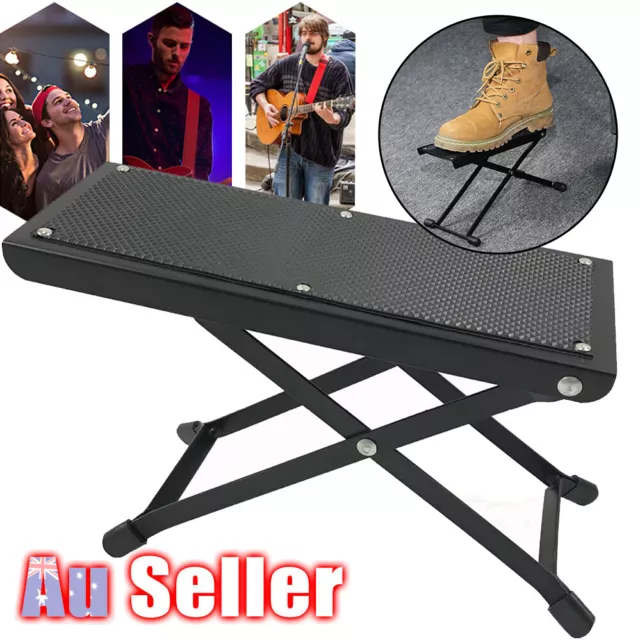 Black Metal Frame Guitar Foot Stool Black Guitarists Footstool Height Adjustable