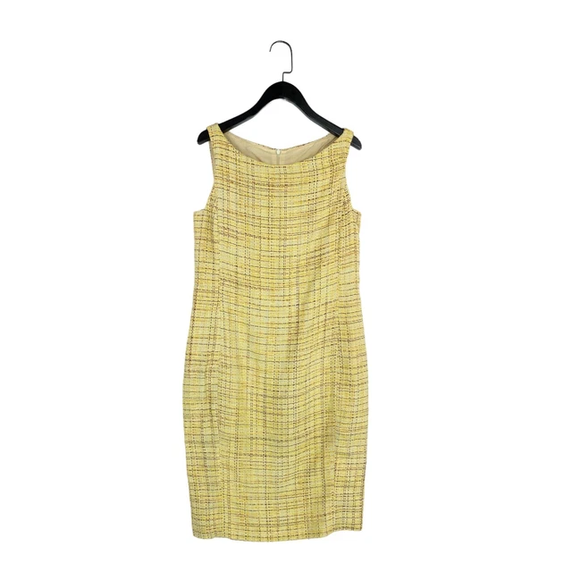 Renato Nucci Vintage Yellow Tweed Woven Wool Blend Sheath Dress - Size 38
