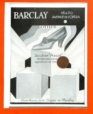 PUBLICITÉ DE PRESSE 1929 BARCLAY BOTTIER 