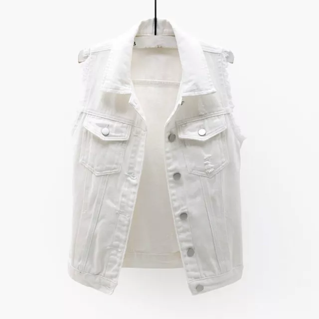 Fille Jeans Gilet Déchiré sans Manche Manteau Veste Débardeur Décontracté Solide