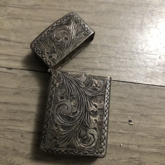 Beautiful Full Hand Engraved 19th Century Sterling Silver Lighter Case