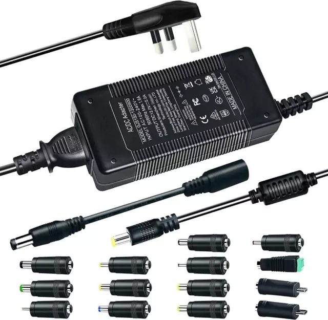 12V 5A 60W Power Supply Adapter, AC100-240V to DC12V 60W Converter 14 DC Tips
