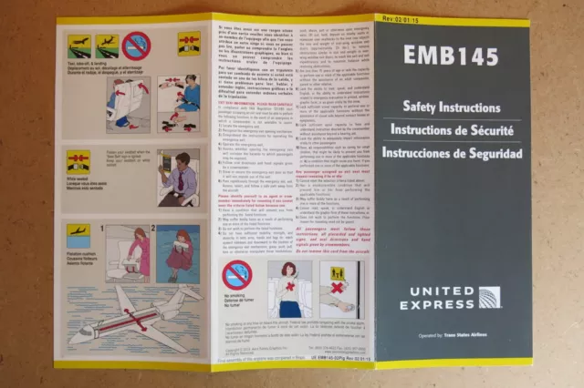 UNITED EXPRESS opb. Trans states Airlines - EMB145 (1/2015) - Safety Card !!!