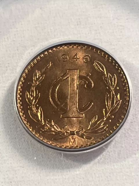 1946-Mo Mexico 1 Centavo Graded MS 65 RD by ANACS