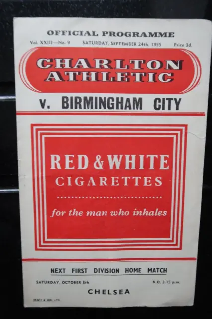 Charlton V Birmingham Football Programme 1955 - 1956 Division 1