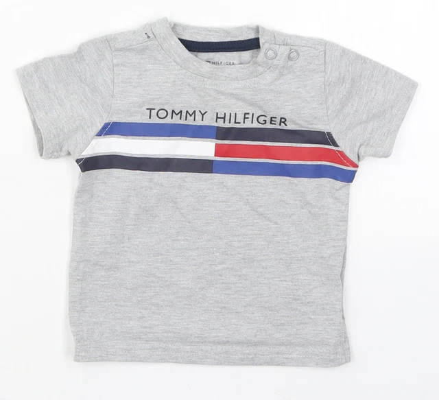Tommy Hilfiger Boys Grey  Cotton Basic T-Shirt Size 6-9 Months Crew Neck Pullove