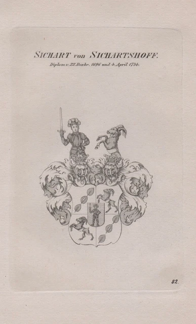 1830 SICHART VON Sichartshoff Wappen coat of arms Heraldik engraving