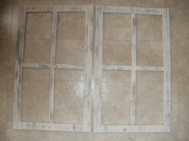 2(1 pair) Big White Beach Weathered Look Window Panes Primitive (Rustic) Wood
