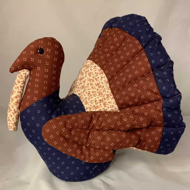 Vintage Hand Sewn Stuffed Thanksgiving Turkey 12”tall Lg. Doorstop Weighted Bird