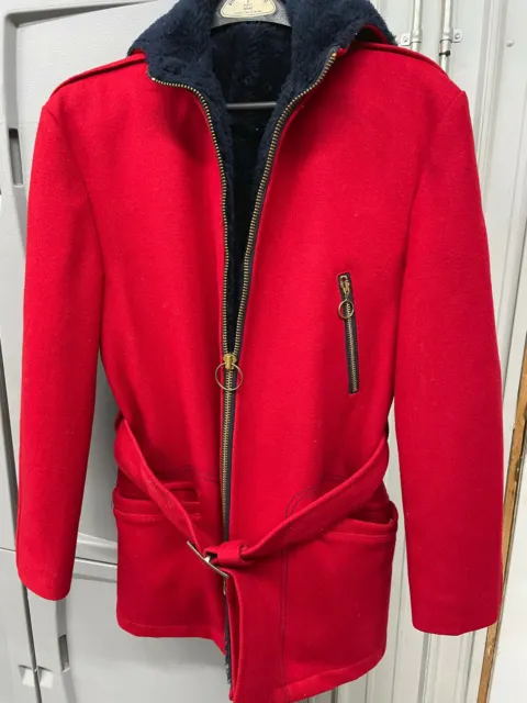 MW2 Vintage RARE!! Darwood England Red Wool Jacket Brass zipper buckle coat