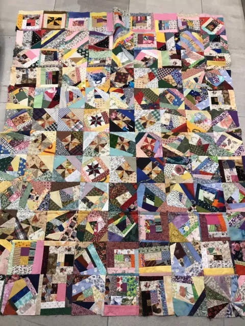 Quilt Top Crazy Patchwork Panel Sewing Craft Unfinished As Is