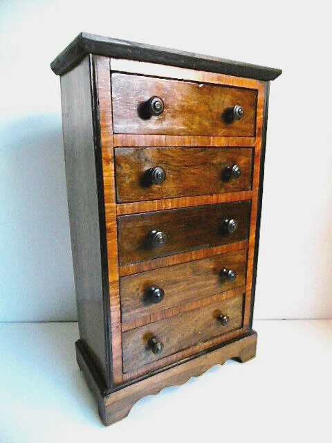 SUPERBE CHIFFONNIER DE POUPÉE ANCIENNE EN ACAJOU DESSUS MARBRE 5 TIROIRS HT 45cm