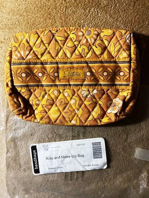 Longaberger Sisters Kiss and Make-up BAG ~ Golden Fields Quilted Fabric  NEW