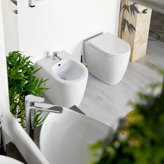 Sanitari a Terra Filo Muro Coprivaso Rallentato Vaso Rimless Bidet WC Bagno Easy