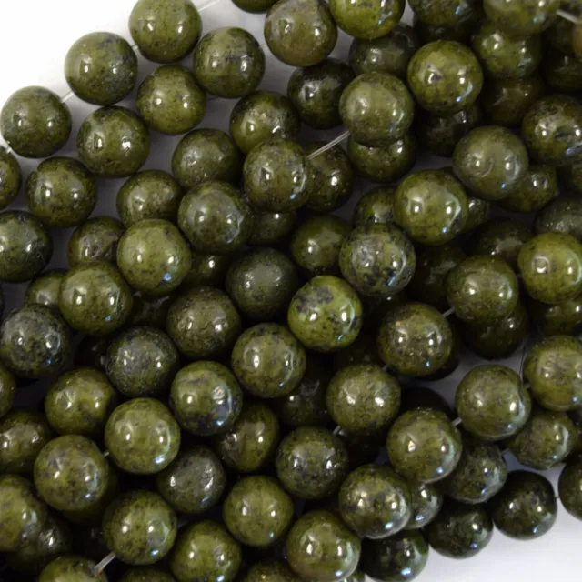 Natural Green Epidote Pyrite Inclusion Round Beads 15" Strand 4mm 6mm 8mm 10mm