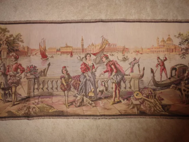 Vintage Long Tapestry 57" x 19" Women, Men, Gondola Boats, Water, Landscape