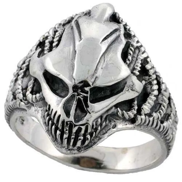 Sterling Silver Furious Skull Biker Ring
