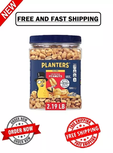 PLANTERS Salted Cocktail Peanuts Party Snacks Plant-Based Protein 2.19 lb Jar