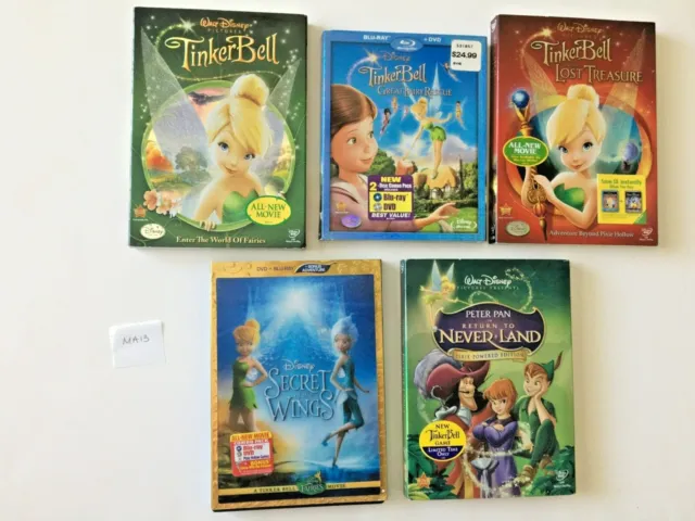 Lot of 5 Disney Tinker Bell  Animated DVDs Lot MA13