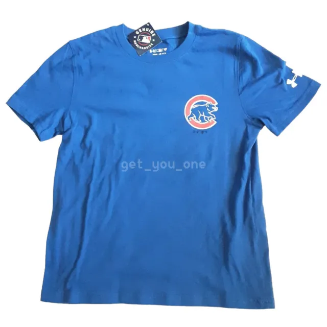 NWT Under Armour YOUTH Chicago Cubs Corner Logo Performance T-Shirt Blue Small