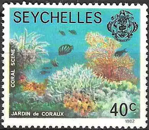 Timbre Faune marine Coraux Seychelles 517C ** (73348B)