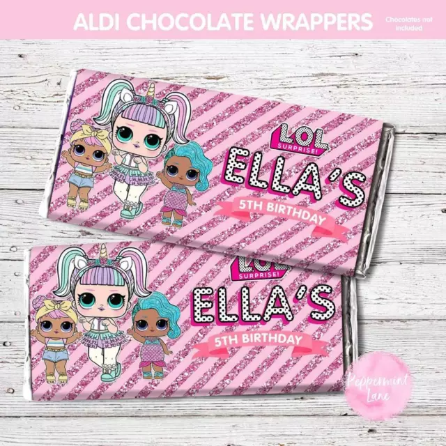 Personalised PRINTED LOL DOLLS CHOC WRAPPER ALDI BIRTHDAY PARTY FAVOUR WRAPPERS