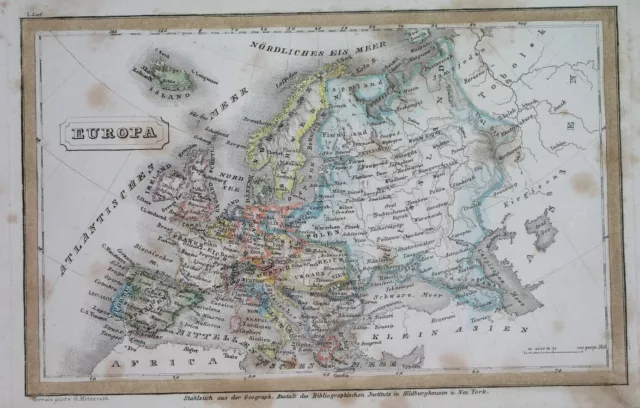 1837 Rare Original Map Europe Germany Turkey Poland Ukraine Sweden Denmark Italy