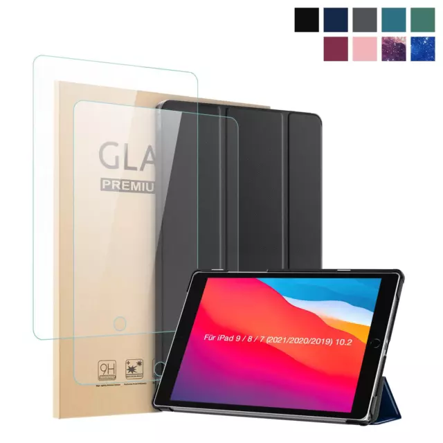 Schutzhülle + 2x Folie Glas für iPad 9./8./7.Gen Tablet Cover 10,2 Zoll Farben