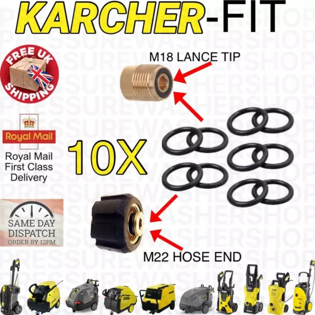 10X Karcher K Series Hd & Hds Hose Lance Nozzle Jet "O" Rings Seals Epdm M22 M18