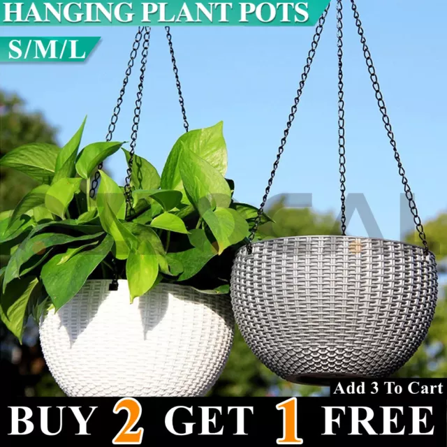 Hanging Plant Pots Landen Rattan Flower Baskets Hanger Self Holder Wall Garden