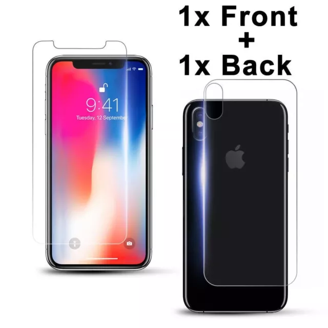 FRONT AND BACK Tempered Glass Screen Protector iPhone XS Max XR 8 7 6S Plus