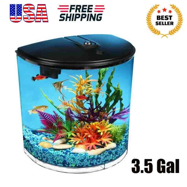 Desktop 3.5 Gallon Small Fish Tank Aquarium Starter Kit Tropical LED lighting US