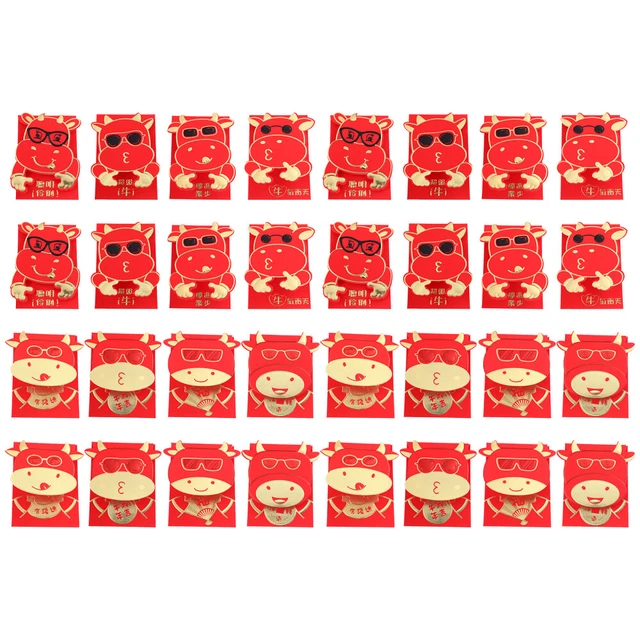 32 un. Sobre rojo asiático para cumpleaños