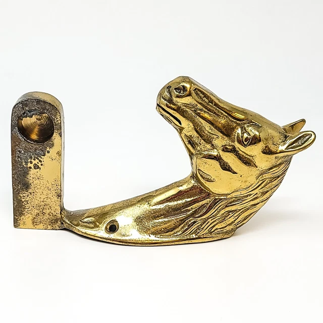 Vintage Pair Of Cast Polished Brass Horse Brackets For Towel Rod 5