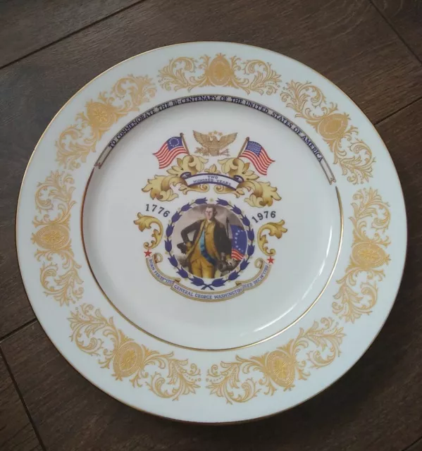 Piatta Commemorativa Vintage Aynsley 10,5" Bicentenario USA George Washington In perfette condizioni