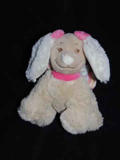 Peluche doudou chien NOUKIE'S NOUKIES 2017 Scuba beige noeud rose 17 cm TTBE